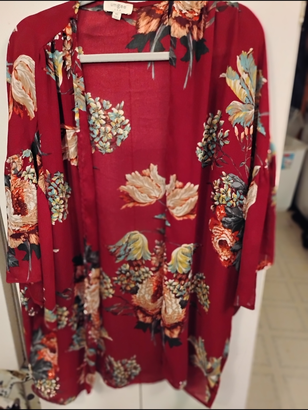 Umgee Floral Open Front Kimono - Red Multi